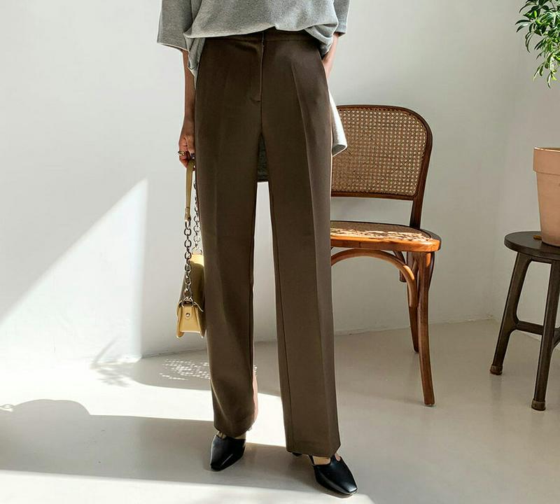 ホックハイウエストスラックス・全3色・b64356 レディース【pt】【韓国 ファッション ボトムス ズボン パンツ ロングパン