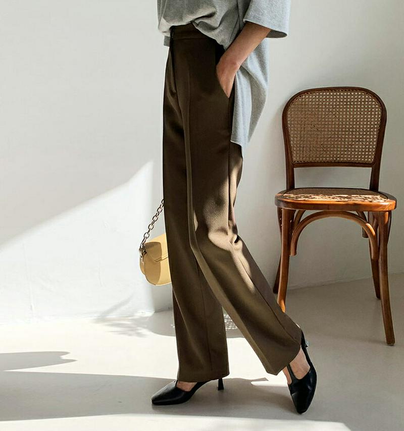 ホックハイウエストスラックス・全3色・b64356 レディース【pt】【韓国 ファッション ボトムス ズボン パンツ ロングパン