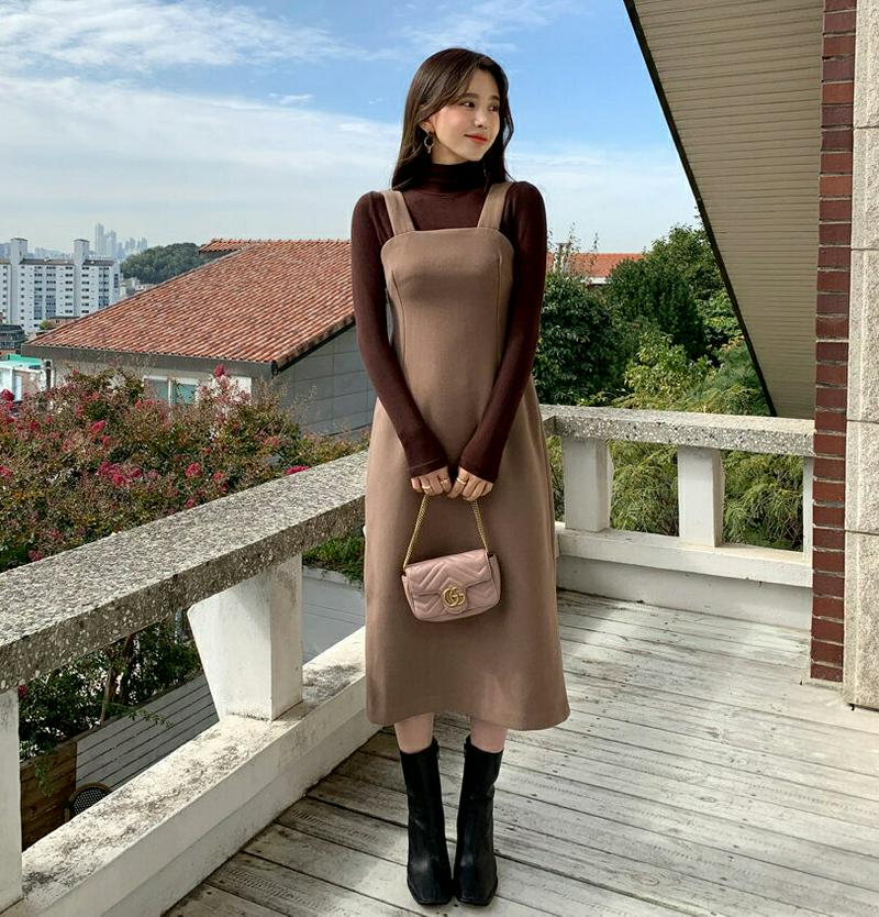 【只今10%OFF】ウール混ノースリワンピース・全2色・t64359 レディース【ops】【韓国 ファッション ワンピース ロングワンピース スリーブレス ノースリーブ スクエアネック スリム Hライン スリット ウール混 シンプル 単色 無地 大人 上品 秋 冬】