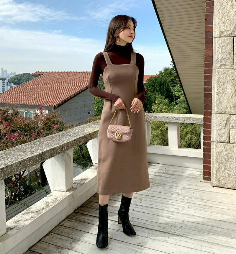 【只今10%OFF】ウール混ノースリワンピース・全2色・t64359 レディース【ops】【韓国 ファッション ワンピース ロングワンピース スリーブレス ノースリーブ スクエアネック スリム Hライン スリット ウール混 シンプル 単色 無地 大人 上品 秋 冬】