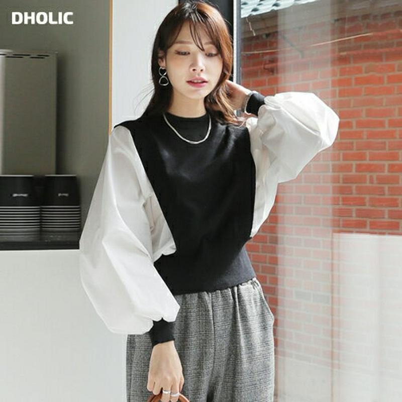 コントラストスリーブニット・全2色・t64670 レディース【tops】【韓国 ファッション トップス ニット ニットトップス 