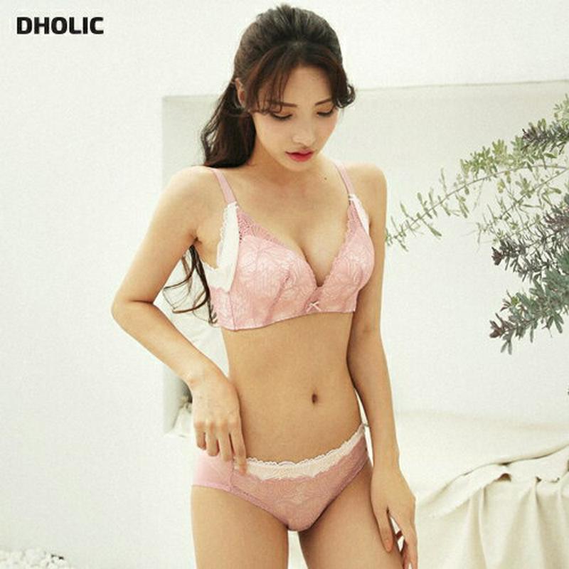 配色レースブラ&ショーツSET・全3色・e44247 レディース【uw】【韓国 ファッション アンダーウェア ランジェリー 下着 セット 上下セット ブラ ブラジャー ショーツ パンツ 配色 レース リボン シースルー 透け感 シアー セクシー 上品 大人】