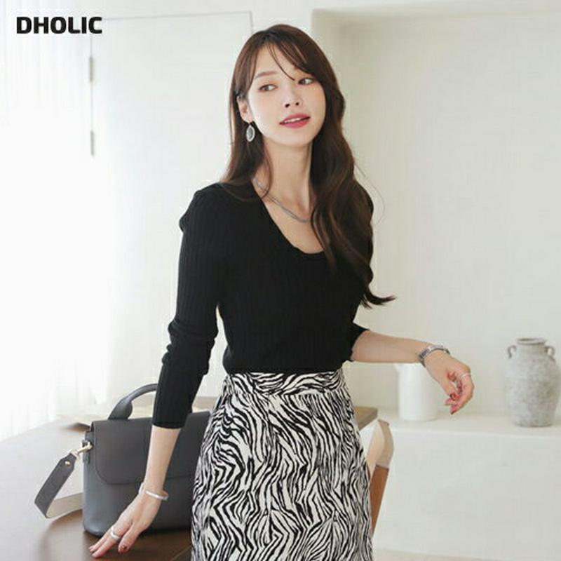 リブUネックニット・全4色・t64665 レディース【tops】 韓国ファッション トップス ニット ニットトップス 長袖 ロングスリーブ Uネック 鎖骨 デコルテ シンプル カジュアル リブ リブニット スリム 大人 秋 冬 HIHOLLI