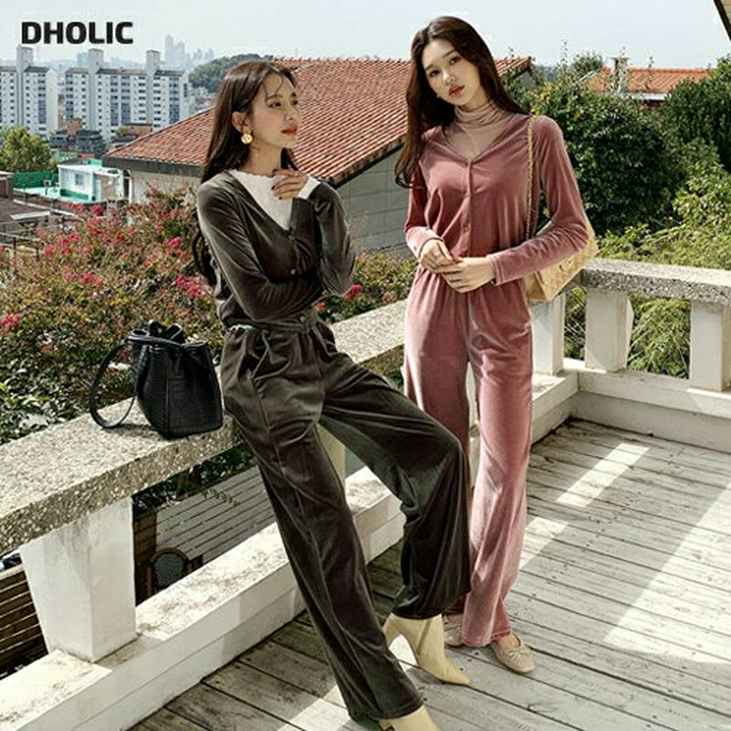 ベロアカーディガン&パンツSET・全3色・64336 レディース【pt】【韓国 ファッション セットアップ setup カーディ