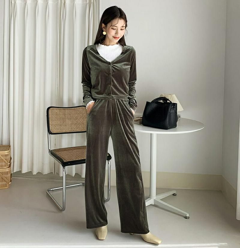 ベロアカーディガン&パンツSET・全3色・64336 レディース【pt】【韓国 ファッション セットアップ setup カーディ