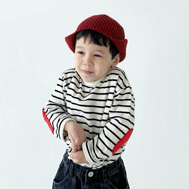 配色パッチボーダーTシャツ・u07029 キッズ 【3~8才】【tops】【韓国 ファッション トップス Tシャツ カットソー 