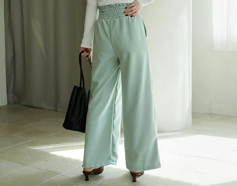 シャーリングワイドパンツ・全3色・t64684 レディース【pt】【韓国 ファッション ボトムス ズボン パンツ ロングパンツ 