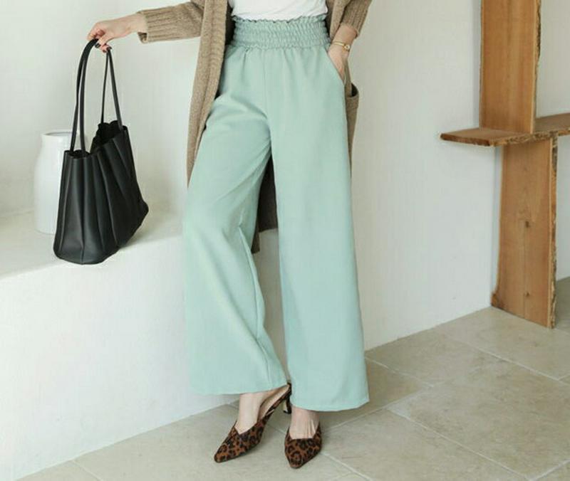 シャーリングワイドパンツ・全3色・t64684 レディース【pt】【韓国 ファッション ボトムス ズボン パンツ ロングパンツ 