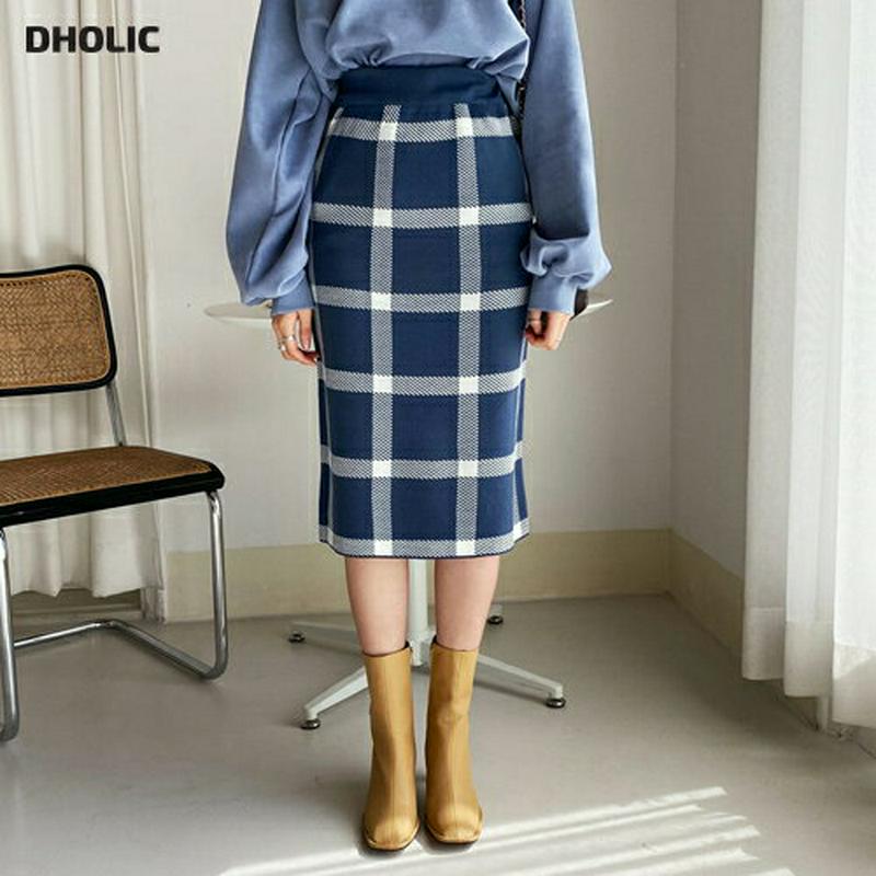 チェックニットスカート・全3色・t64308 レディース【sk】【韓国 ファッション ボトムス スカート ロング丈 ミディ丈 ニ
