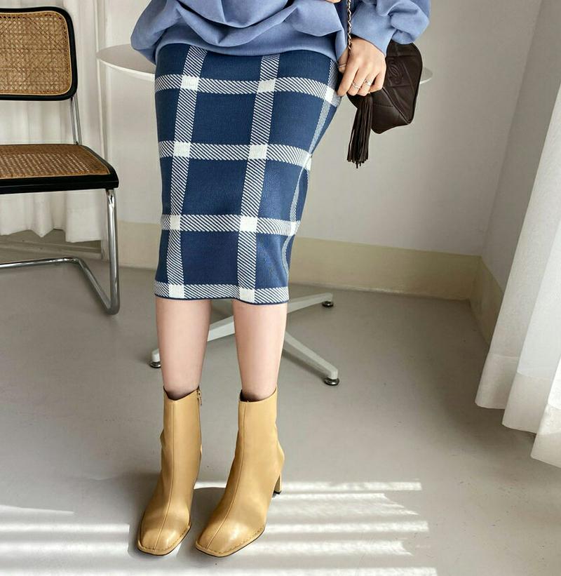 チェックニットスカート・全3色・t64308 レディース【sk】【韓国 ファッション ボトムス スカート ロング丈 ミディ丈 ニ