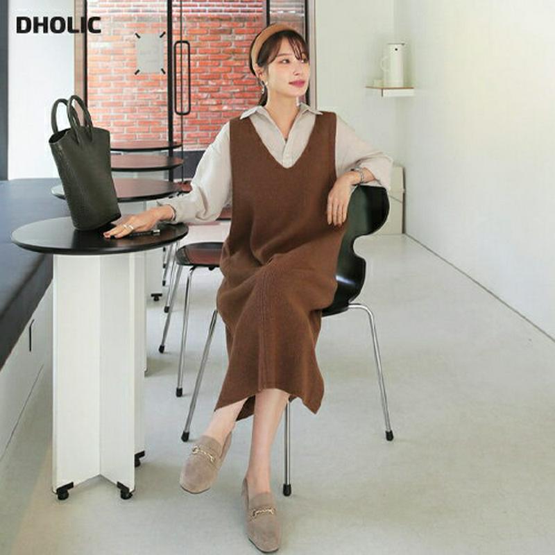 ミックスカラーニットワンピース・全5色・t64672 レディース【ops】【韓国 ファッション ワンピース ロングワンピース ニ