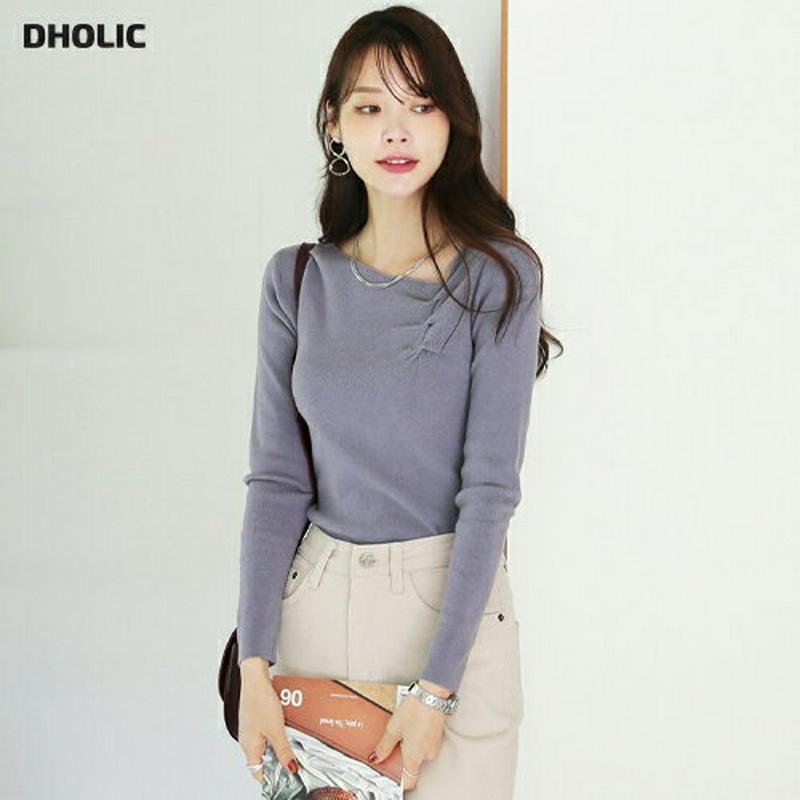 ダイアゴナルギャザーニット・全4色・b64666 レディース【tops】【韓国 ファッション トップス ニット ニットトップス 