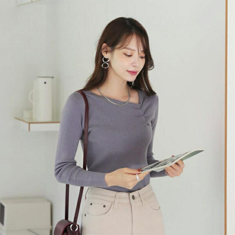 ダイアゴナルギャザーニット・全4色・b64666 レディース【tops】【韓国 ファッション トップス ニット ニットトップス 