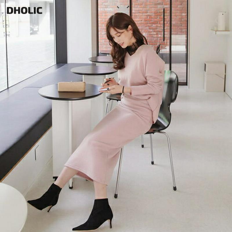 起毛VネックTシャツ&フレアスカートSET・全4色・t64680 レディース【ops】【韓国 ファッション セットアップ set