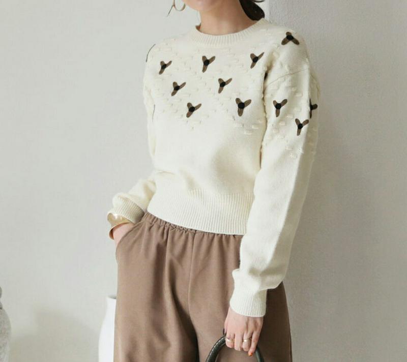 エンボスクロップドニット・全2色・t64668 レディース【tops】【韓国 ファッション トップス ニット ニットトップス ロ