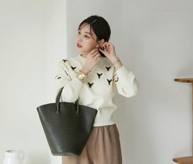 エンボスクロップドニット・全2色・t64668 レディース【tops】【韓国 ファッション トップス ニット ニットトップス ロ