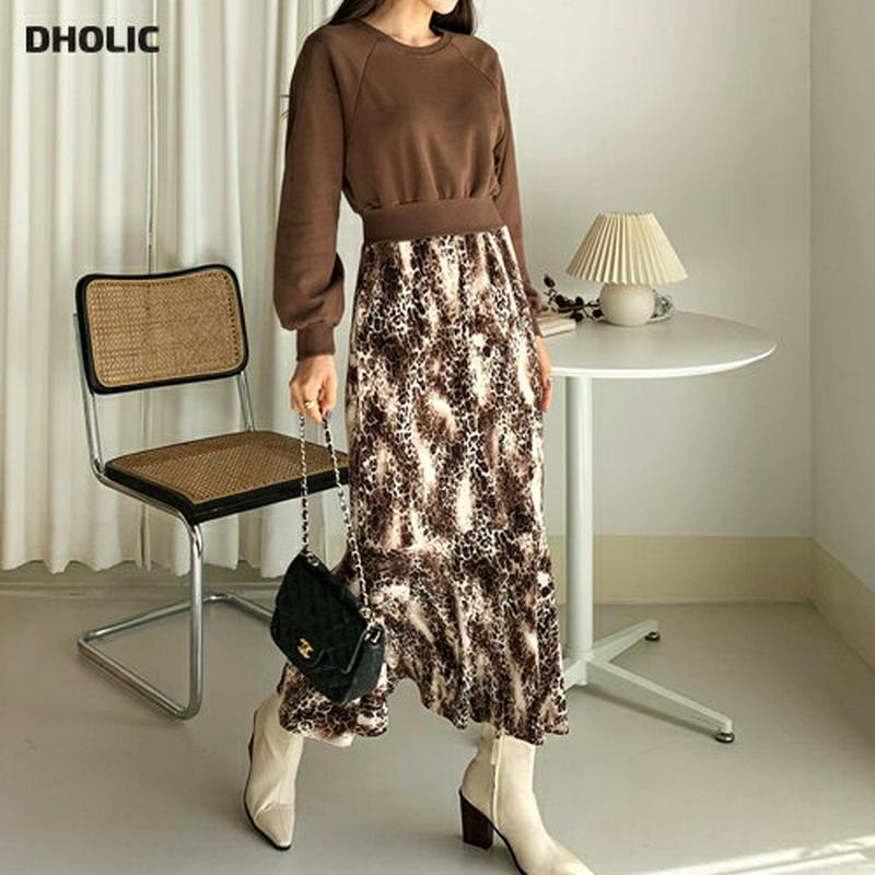 レオパード配色ワンピース・全2色・b64357 レディース【ops】【韓国 ファッション ワンピース ロングワンピース スウェッ