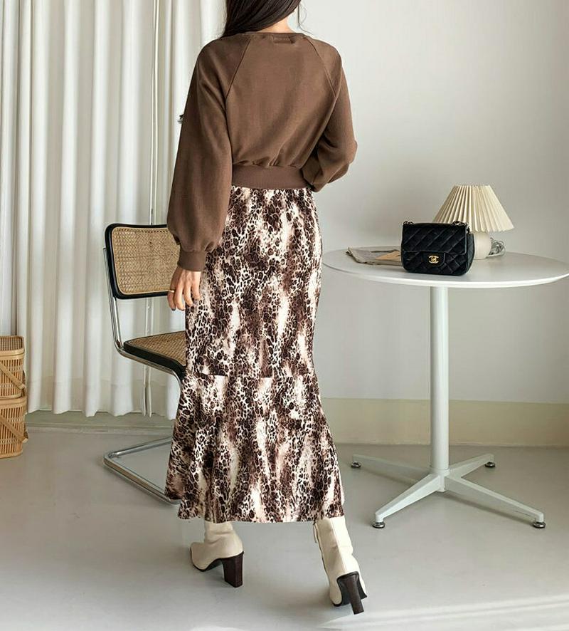 レオパード配色ワンピース・全2色・b64357 レディース【ops】【韓国 ファッション ワンピース ロングワンピース スウェッ