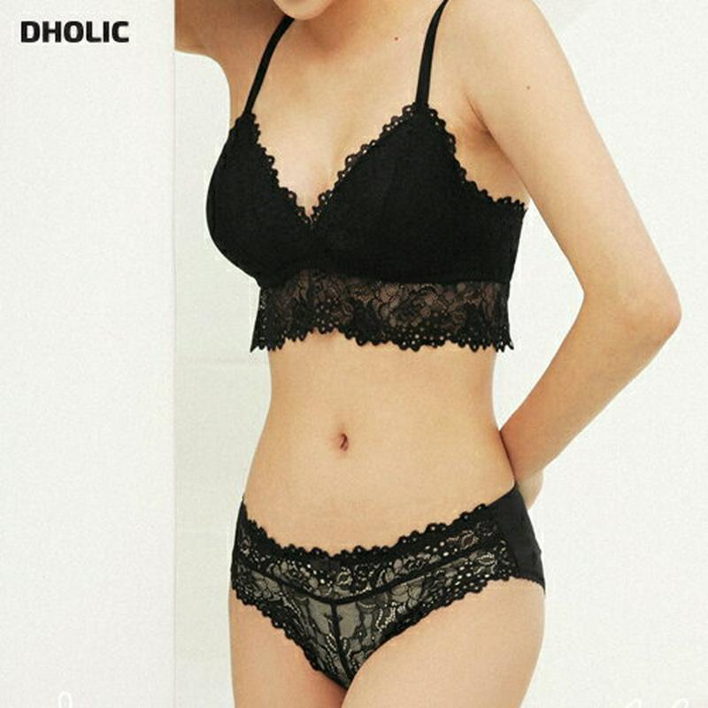 フラワーレースブラレット&ショーツSET・全4色・e44239 レディース【uw】 韓国ファッション ランジェリー 下着 セット 上下セット ブラレット ブラ ショーツ パンツ レース ノンワイヤー シースルー 透け感 シアー 上品 セクシー 大人