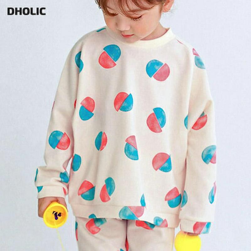 配色サークルTシャツ・p007634 キッズ【3~8才】【tops】【トップス 長袖 Tシャツ 総柄 カジュアル ラフ ロンT 女の子 男の子 春 秋 韓国 韓国子供服 子供 こども 子供服 こども服】【KIDS】