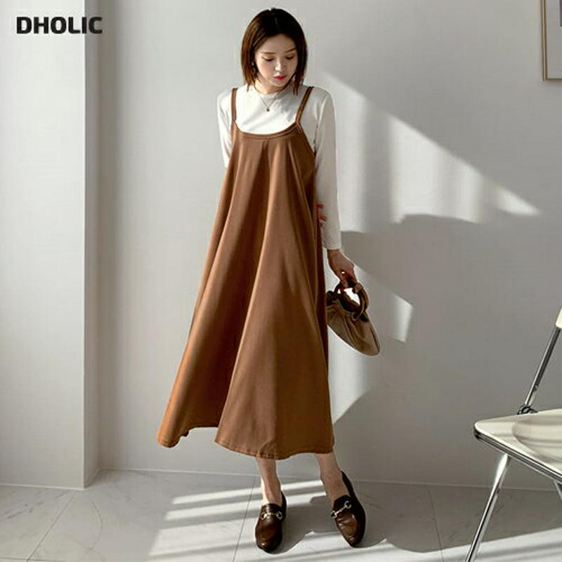 Tシャツ&ノースリワンピースSET・全3色・b60907 レディース【ops】【韓国 ファッション ワンピース ロングワンピース