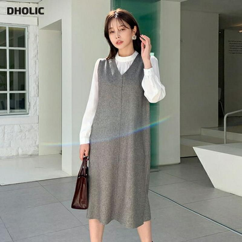 ストラップ付ヘリンボーンワンピース・全2色・t64640 レディース【ops】【韓国 ファッション ワンピース ロングワンピース