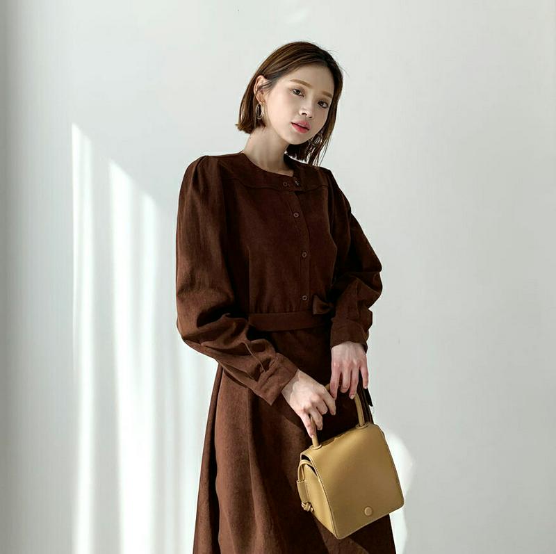 ストラップ付ボタンワンピース・全3色・t60909 レディース【ops】【韓国 ファッション ワンピース ロングワンピース パフ