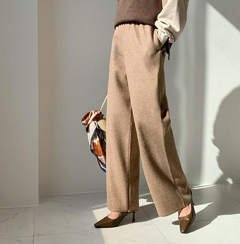 【特価】ソフトウエストゴムパンツ・全3色・t60913 レディース【pt】【韓国 ファッション ボトムス ズボン パンツ ロングパンツ ワイドパンツ ウエストゴム 楽ちん ストレート ソフト シンプル カジュアル 単色 無地 秋 冬】