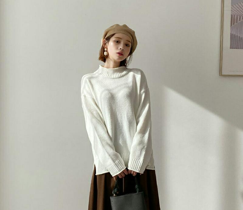 リブロールヘムニット・全4色・b60896 レディース【tops】【韓国 ファッション トップス ニット ニットトップス ロング
