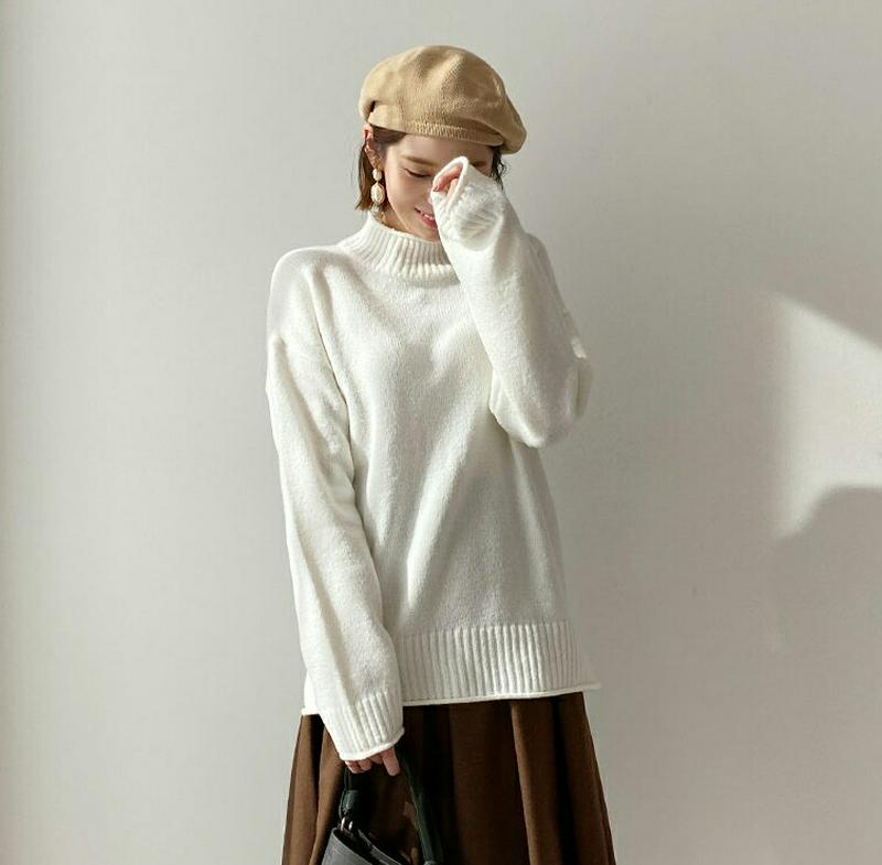 リブロールヘムニット・全4色・b60896 レディース【tops】【韓国 ファッション トップス ニット ニットトップス ロング