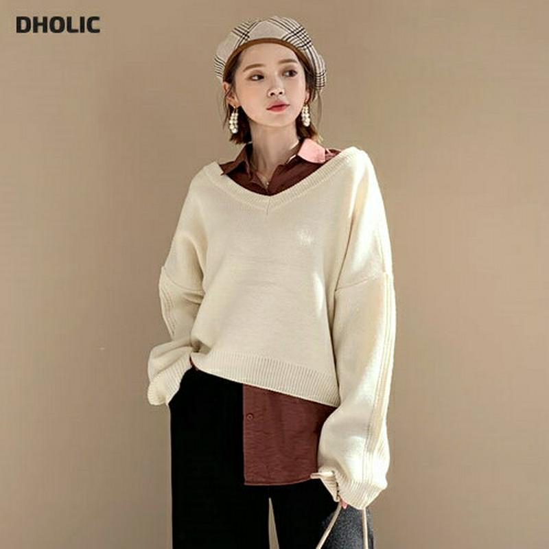 2WAYルーズVネックニット・全4色・t60897 レディース【tops】【韓国 ファッション トップス ニット ニットトップス