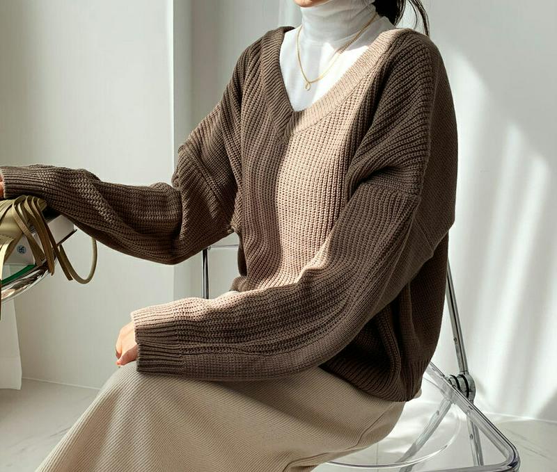 2WAYルーズVネックニット・全4色・t60897 レディース【tops】【韓国 ファッション トップス ニット ニットトップス