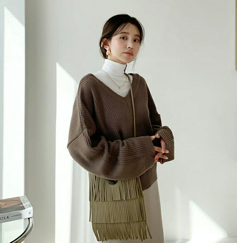 2WAYルーズVネックニット・全4色・t60897 レディース【tops】【韓国 ファッション トップス ニット ニットトップス
