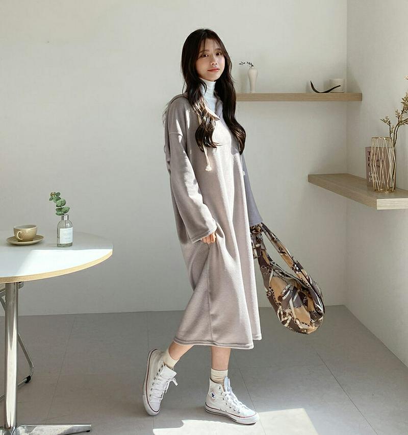 ストリングフードワンピース・全3色・t60910 レディース【ops】【韓国 ファッション ワンピース ロングワンピース パーカ