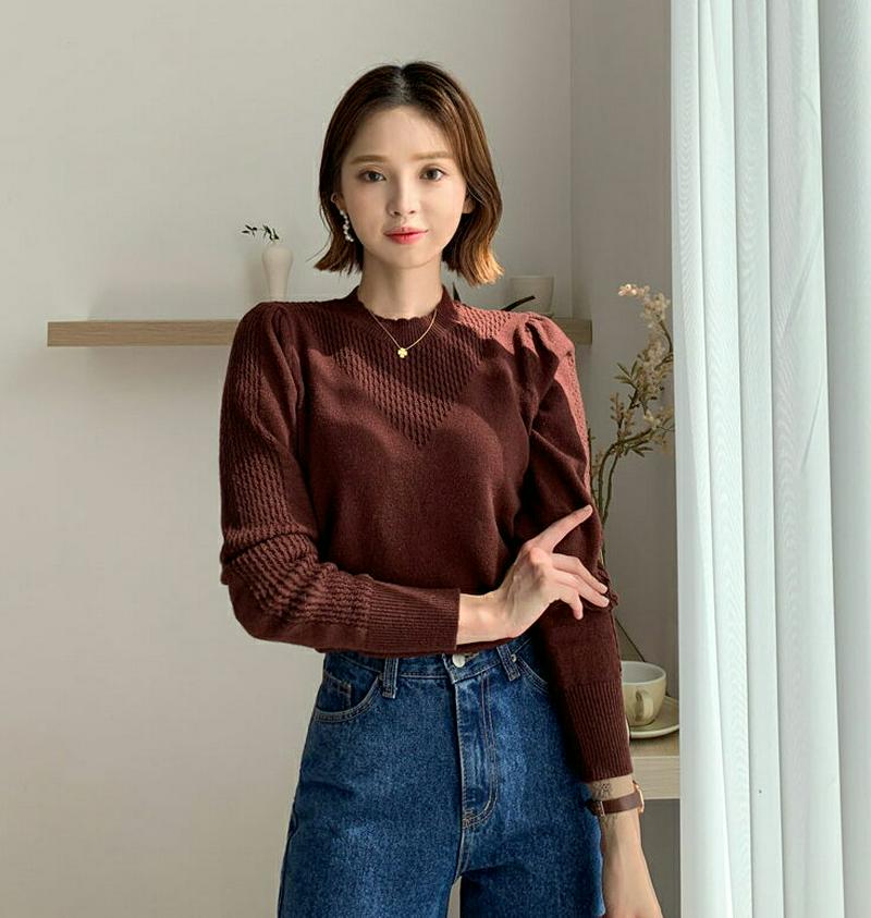 シアーショルダーパフニット・全2色・t60932 レディース【tops】【韓国 ファッション トップス ニット ニットトップス 