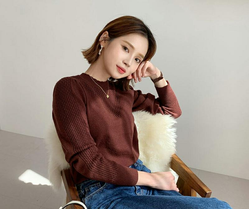シアーショルダーパフニット・全2色・t60932 レディース【tops】【韓国 ファッション トップス ニット ニットトップス 