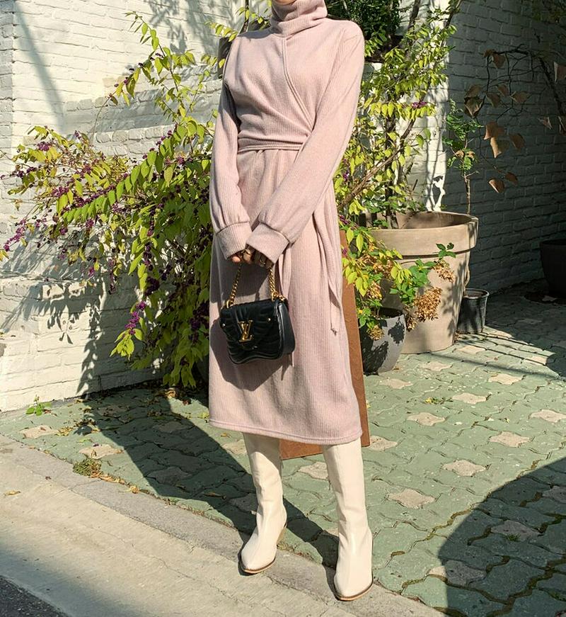 【新作10%OFF】起毛タートルネックラップワンピース・全2色・t61572 レディース【ops】【韓国 ファッション ワンピー