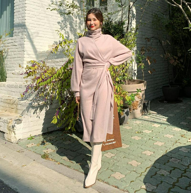 【新作10%OFF】起毛タートルネックラップワンピース・全2色・t61572 レディース【ops】【韓国 ファッション ワンピー