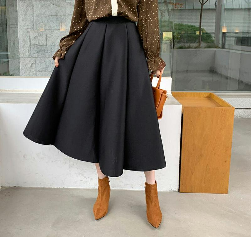 【新作10%OFF】タックフレアスカート・全2色・b64760 レディース【sk】【韓国 ファッション ボトムス スカート ロン