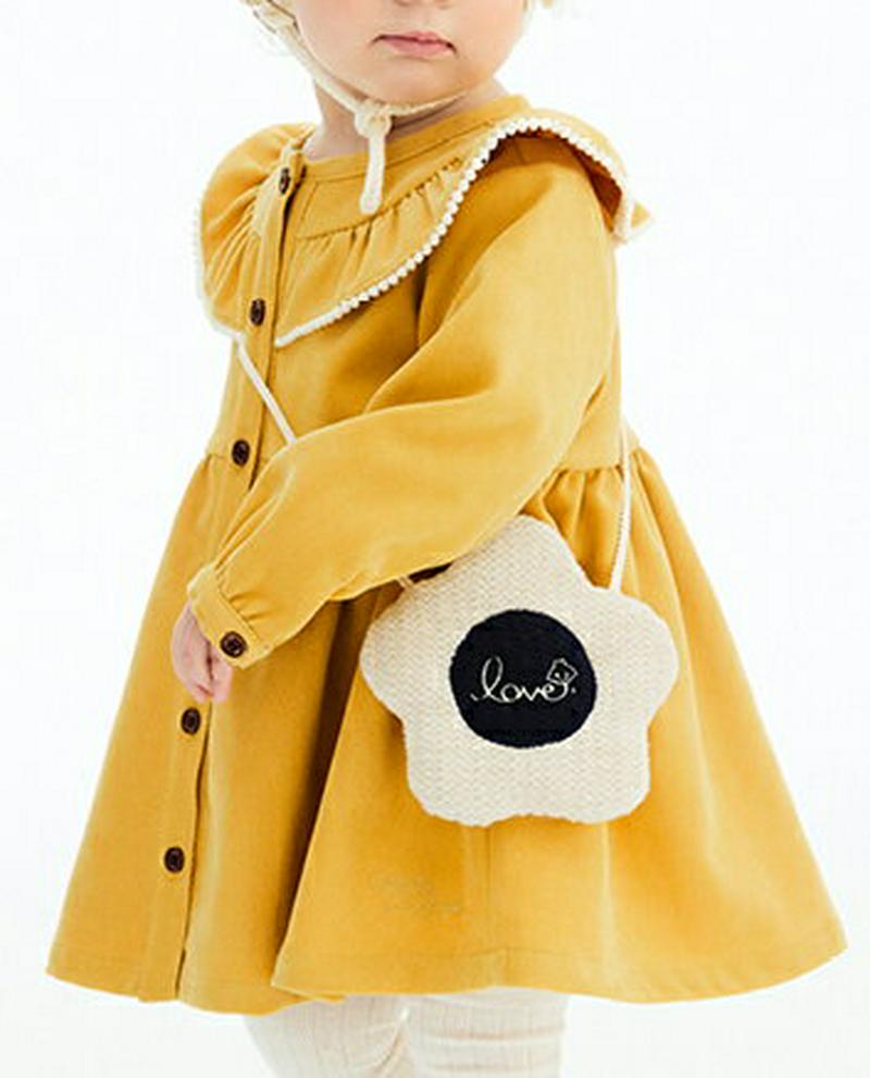 【キッズ30%OFF】【送料無料】ポシェット付フリルワンピース・p007944 キッズ【3~8才】【ops】【ワンピース ミディ丈 ミディワンピース 長袖 フリル 襟コンシャス ポシェット セット バッグ かわいい ガーリー 女の子 秋 冬 韓国 韓国子供服 子供 子供服 こども服】【KIDS】