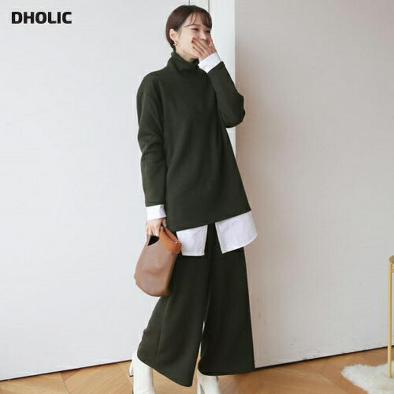 【新作10%OFF】リブハイネックTシャツ&パンツSET・全4色・b64754 レディース【pt】【韓国 ファッション セットア