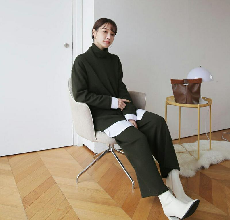 【新作10%OFF】リブハイネックTシャツ&パンツSET・全4色・b64754 レディース【pt】【韓国 ファッション セットア