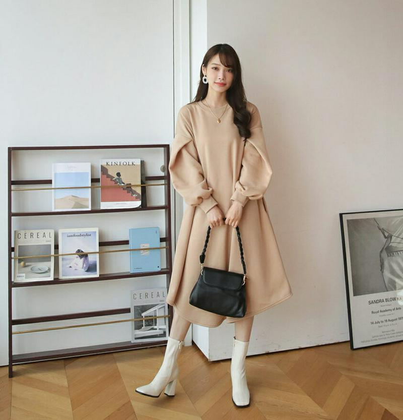 【新作10%OFF】裏起毛パフワンピース・全3色・b64753 レディース【ops】【韓国 ファッション ワンピース ロングワン