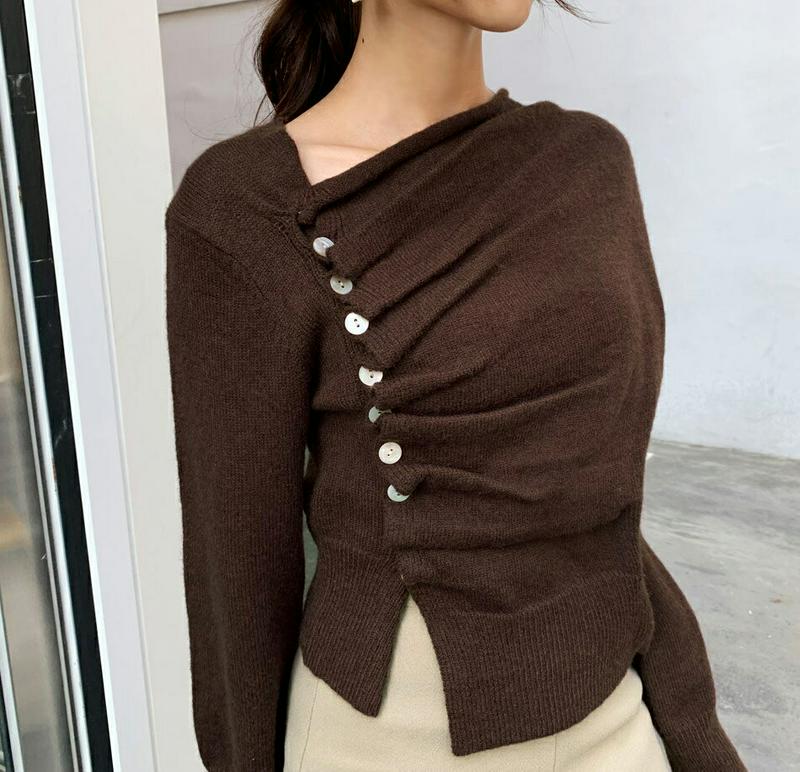 【新作10%OFF】ギャザーボタンニット・全2色・t61540 レディース【tops】【韓国 ファッション トップス ニット ニ