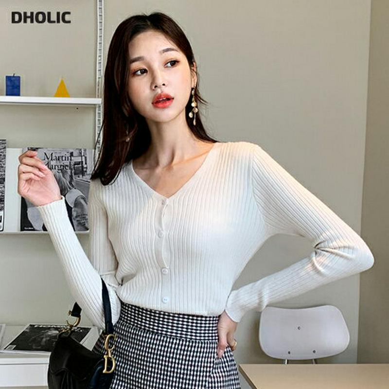 【新作10%OFF】Vネックリブボタンニット・全4色・t61539 レディース【tops】【韓国 ファッション トップス ニット