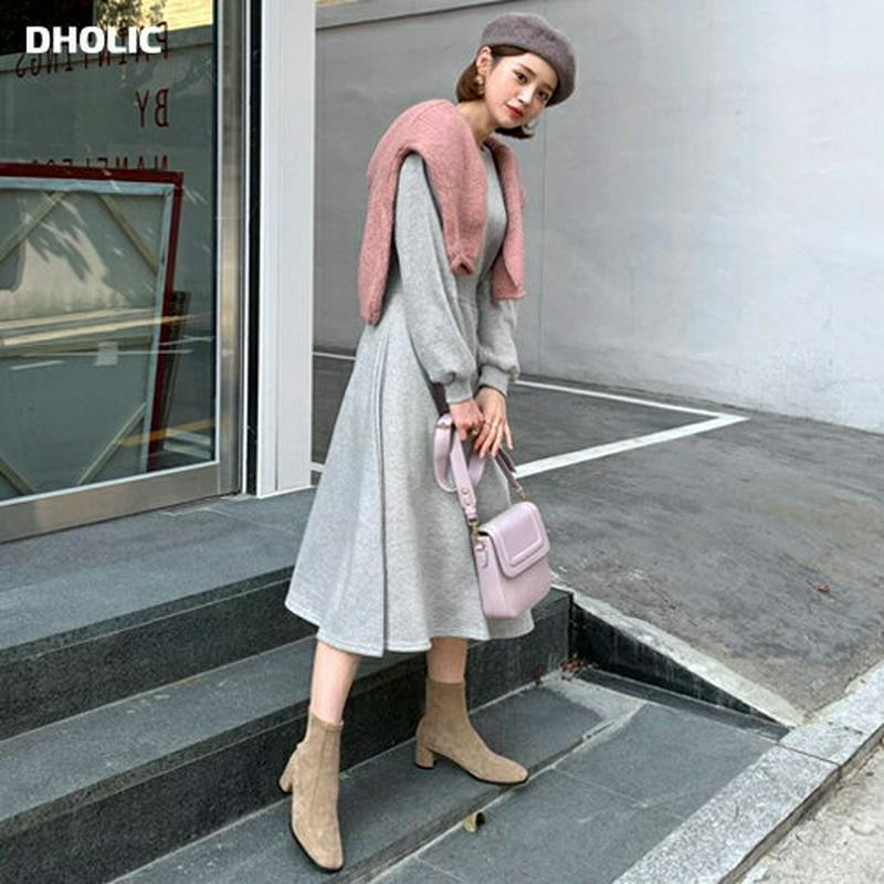 【只今10%OFF】裏起毛フレアスウェットワンピース・全3色・t61549 レディース【ops】【韓国 ファッション ワンピース ロングワンピース スウェットワンピース フレア 長袖 ラウンドネック リブ 裏起毛 シンプル 単色 無地 カジュアル ラフ 秋 冬】