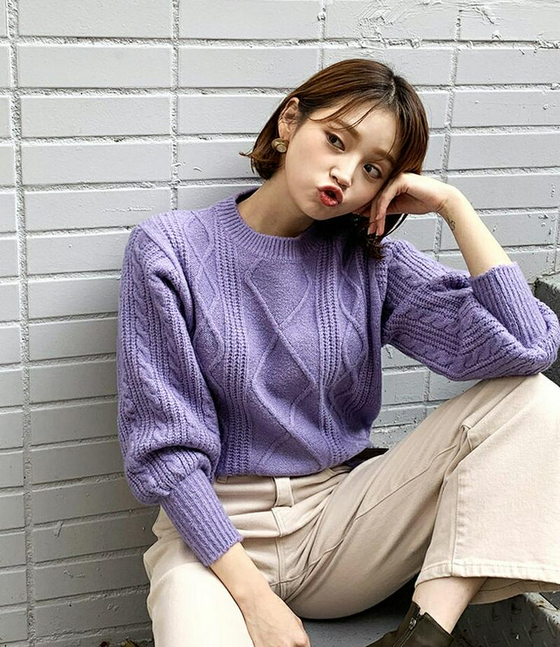 ラウンドツイストニット・全5色・b61543 レディース【tops】 韓国ファッション トップス ニット ニットトップス 長袖 ロングスリーブ ラウンドネック ツイスト ツイスト編み リブ シンプル カジュアル かわいい 大人 秋 冬