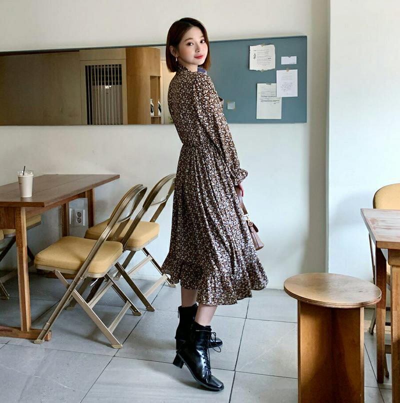 ストラップ付リボン花柄ワンピース・全2色・b56097 レディース【ops】【韓国 ファッション ワンピース ロングワンピース 