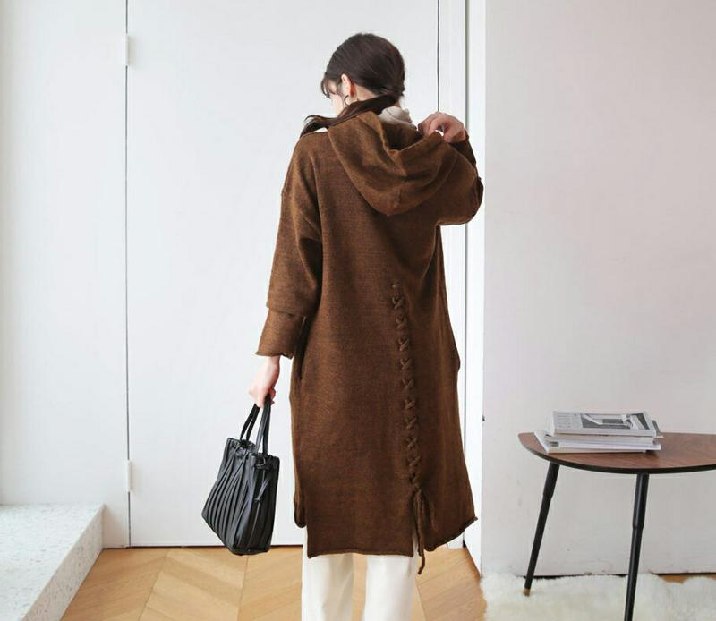 【新作10%OFF】バックレースアップフードニット・全3色・b64851 レディース【tops】【韓国 ファッション トップス 