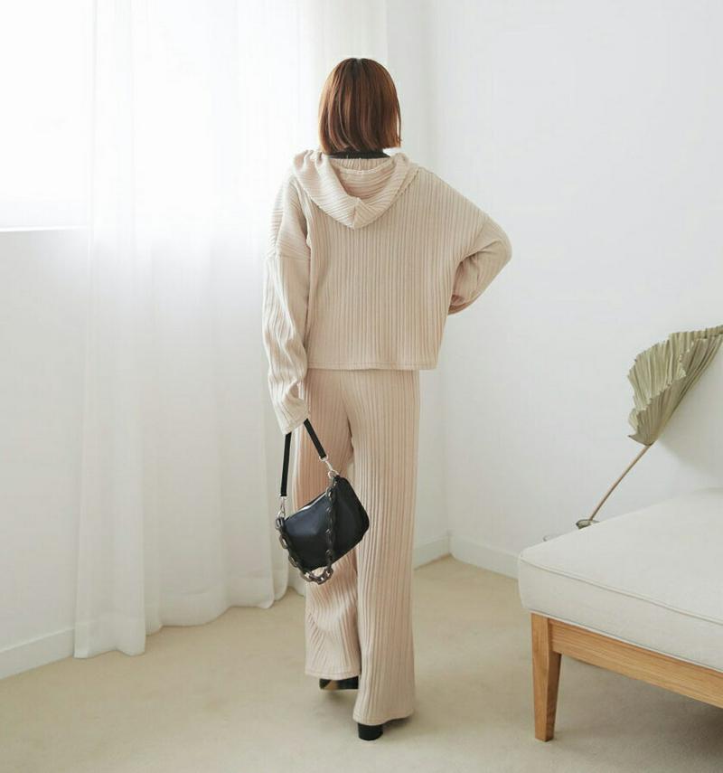 【新作10%OFF】プリーツフードジップアップ&ワイドパンツSET・全3色・b60955 レディース【pt】【韓国 ファッション